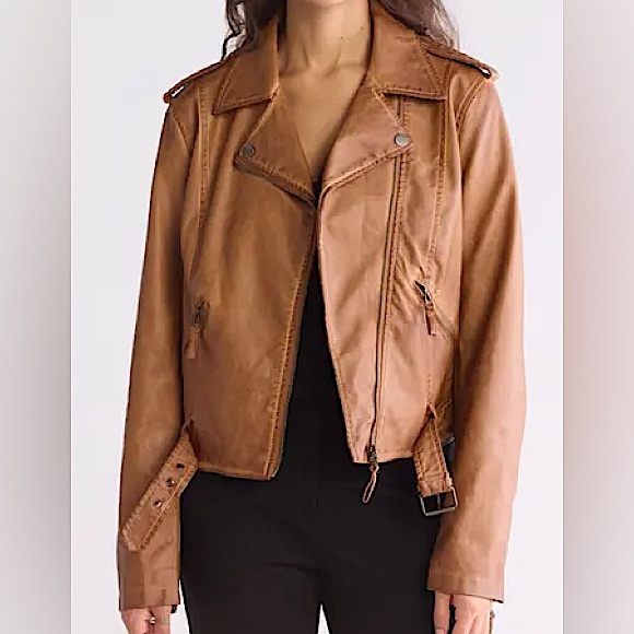 Max Studio Jackets & Blazers - Max Studio Cognac Faux Leather Biker Jacket